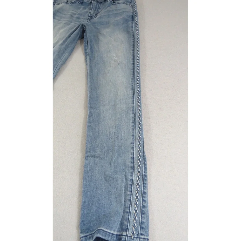 Levis Mid Rise Skinny Jeans Womens Blue Distressed Stretch Embroidered Denim 28 - Picture 5 of 12
